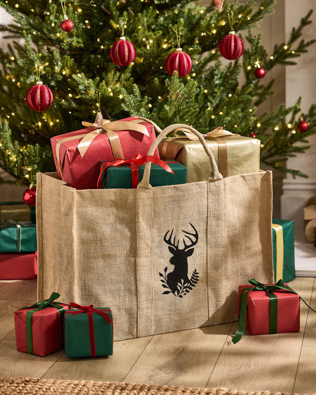 Sac cadeau en jute avec tête de cerf