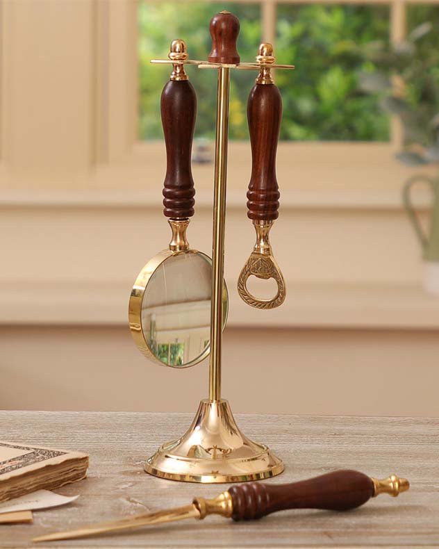 Cavendish Brass and Wood Desk Accessories with Stand