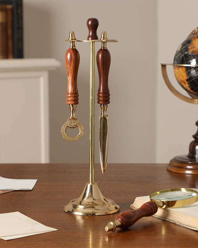 Cavendish Brass and Wood Desk Accessories with Stand