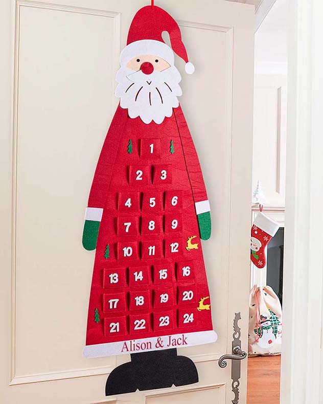 Red Polyester Advent Calendars - Personalised Santa Claus Advent Calendar