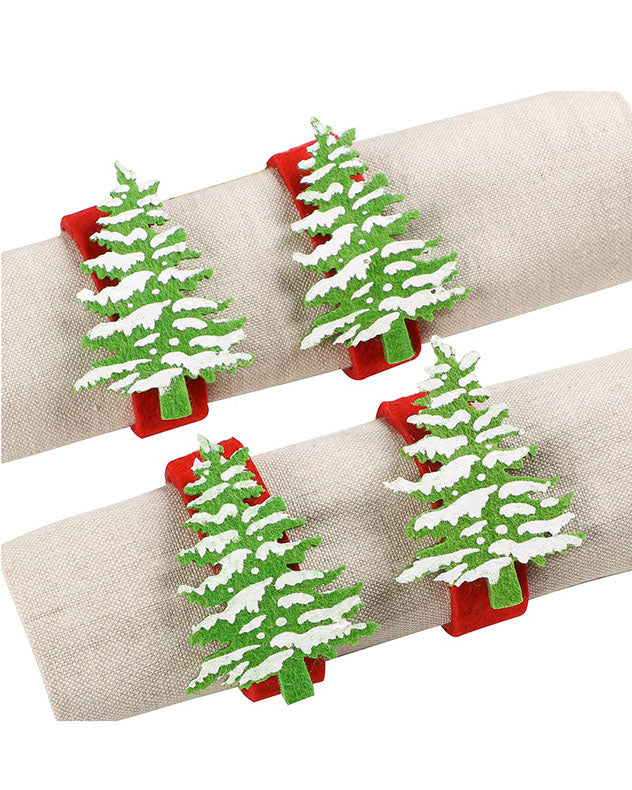 Set of 4 Snowy Christmas Tree Napkin Rings