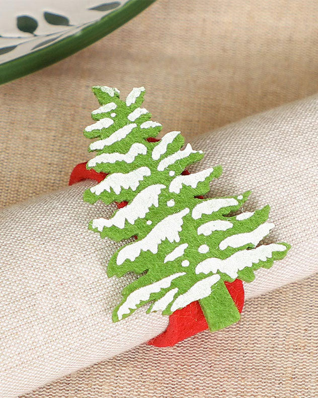 Set of 4 Snowy Christmas Tree Napkin Rings