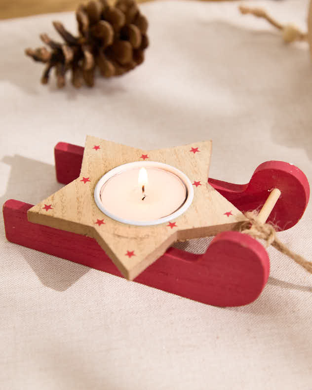 Set of 3 Red Wooden Sled Tealight Holders