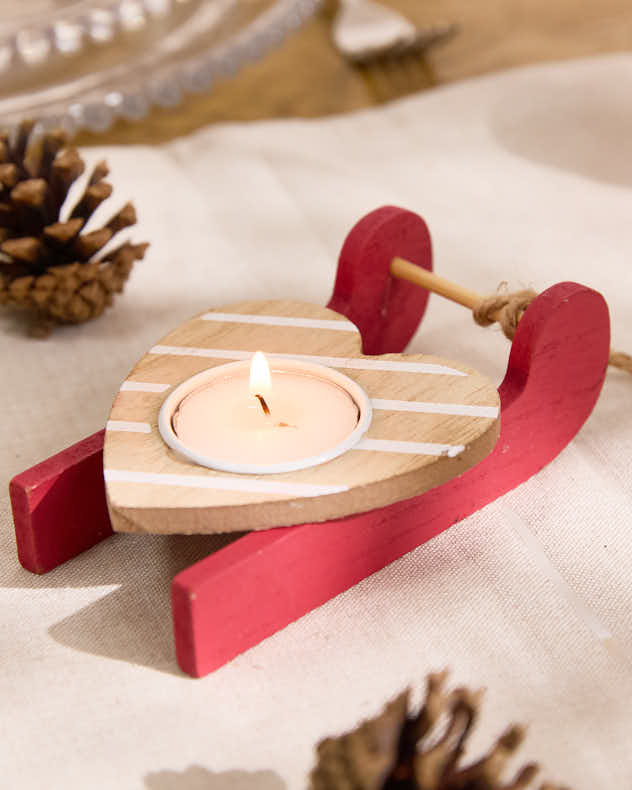 Set of 3 Red Wooden Sled Tealight Holders