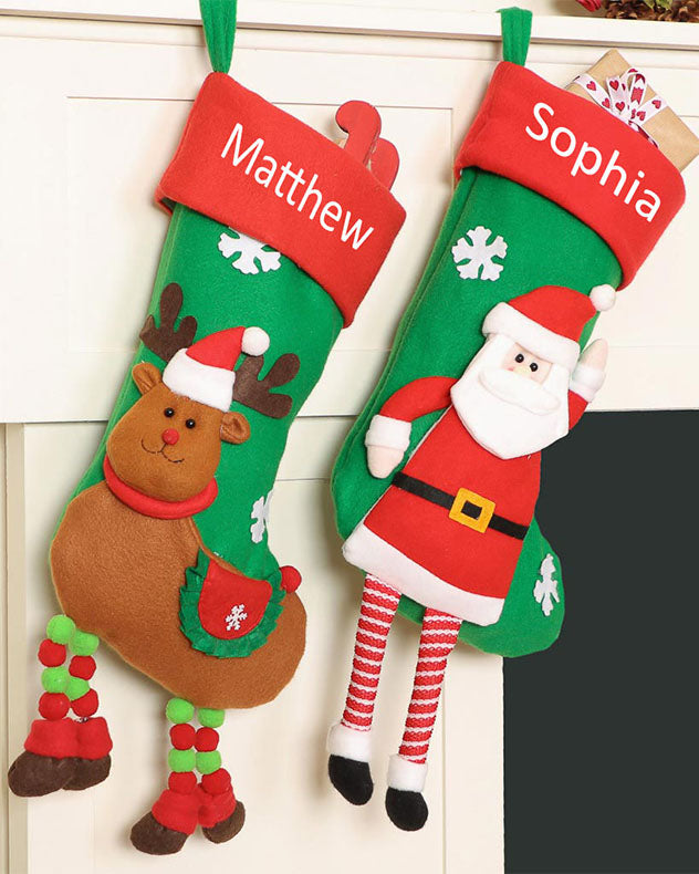 Santa Red & Green & White  Stockings - Personalised Dangling Legs Christmas Stockings