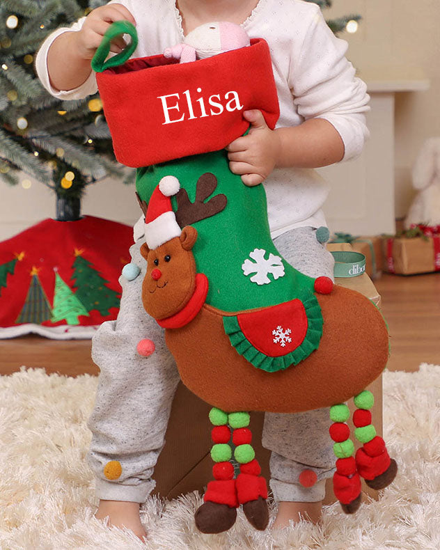 Personalised Dangling Legs Reindeer Christmas Stocking