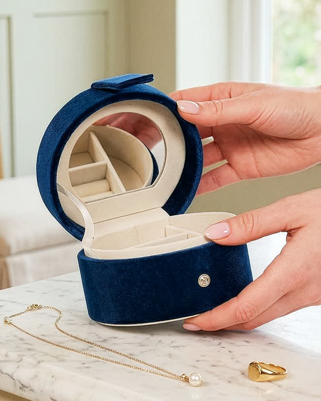 Sapphire Blue Velvet Jewellery Box