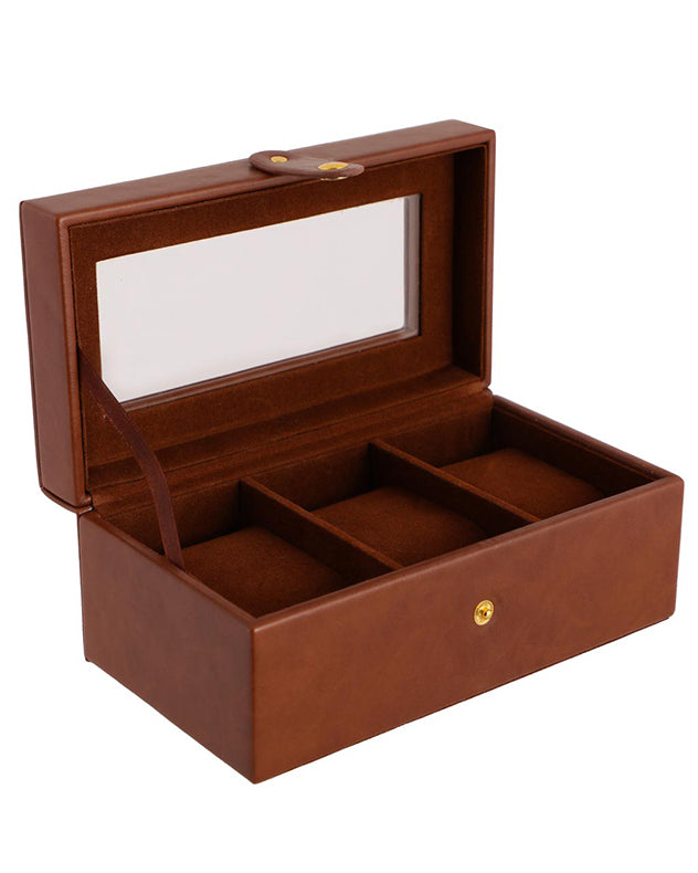 Three Section Brown Watch Box