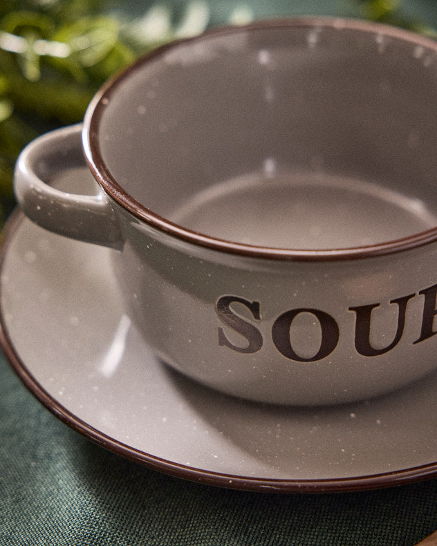 4 Piece Grey Soup Bowl &amp; Plate Set