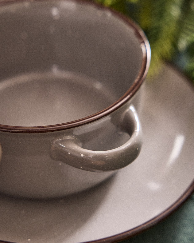 4 Piece Grey Soup Bowl &amp; Plate Set