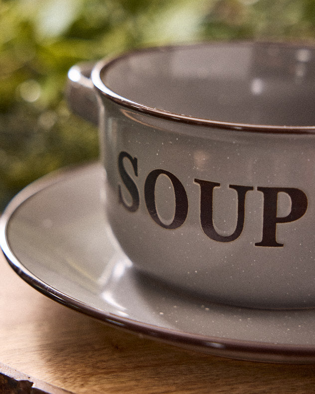 Grey Soup Bowl & Bread Plate Set