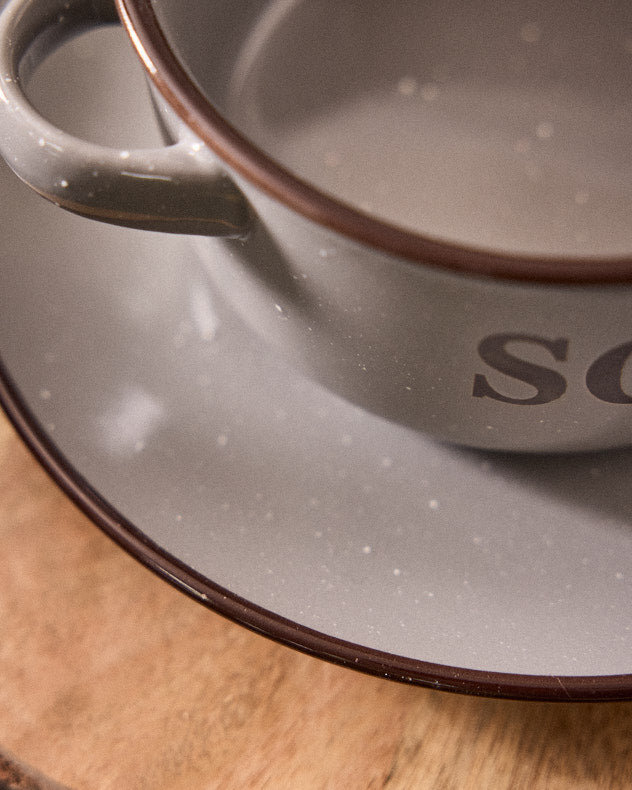 Grey Soup Bowl & Bread Plate Set