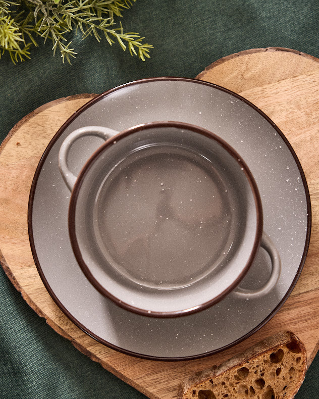 Grey Soup Bowl & Bread Plate Set