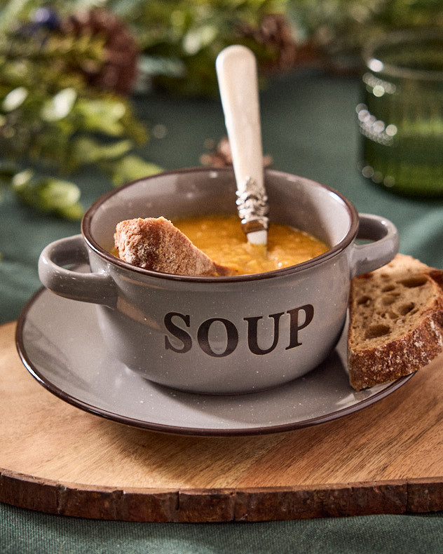 Grey Soup Bowl & Bread Plate Set