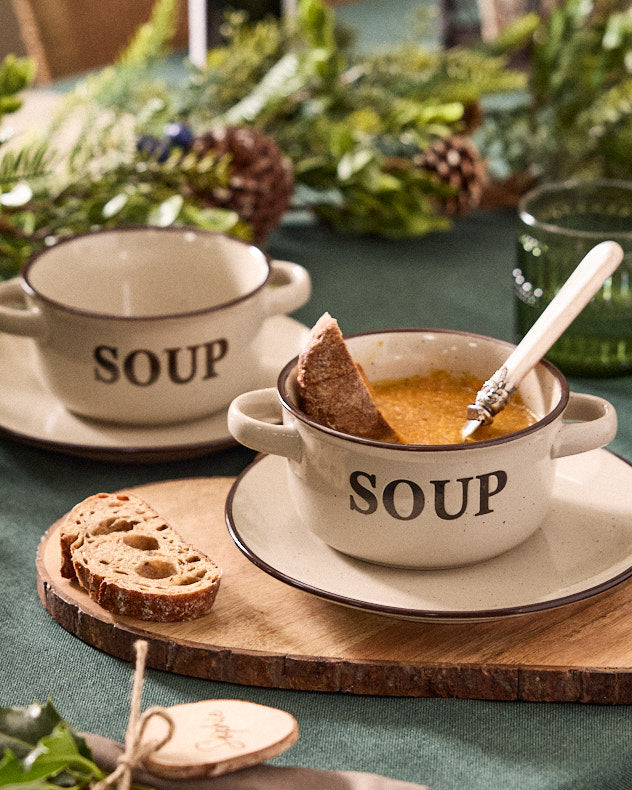 4 Piece Cream Soup Bowl &amp; Plate Set