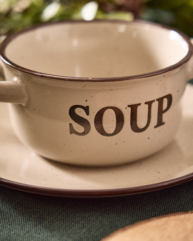 4 Piece Cream Soup Bowl &amp; Plate Set