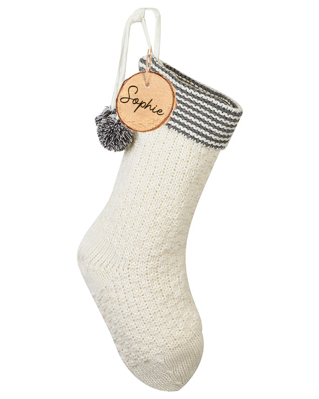 Personalised White Sparkling Chunky Knit Christmas Stocking