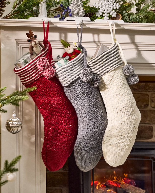 Chunky Knit Christmas Stocking - Dibor - White Stockings