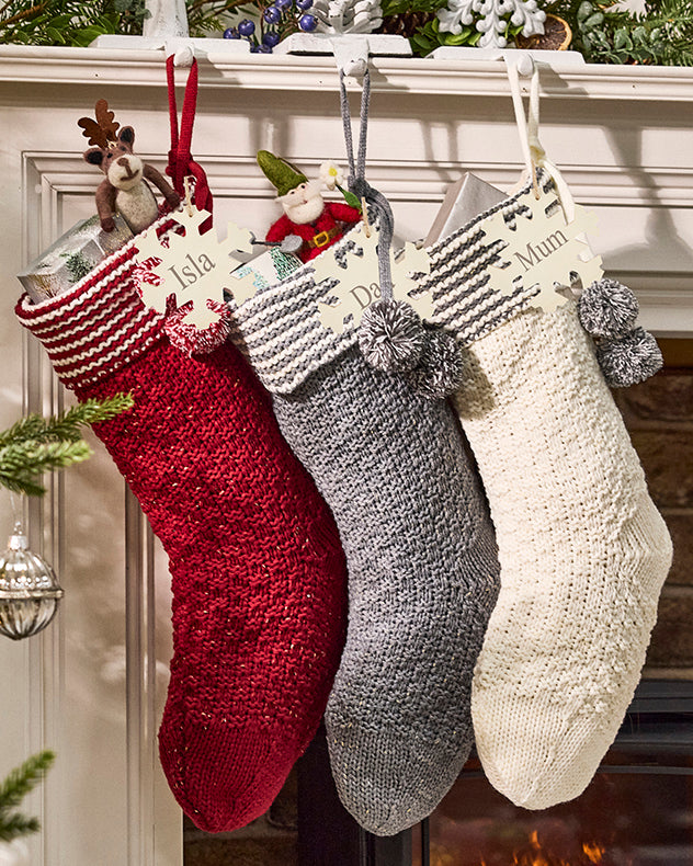 Red Red & Grey & White Fleece Stockings - Personalised Chunky Knit Christmas Stockings