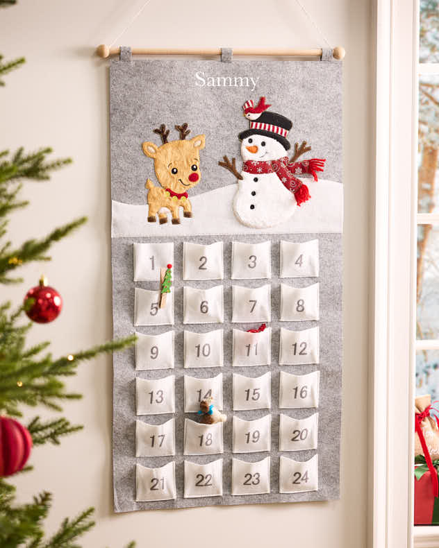 Grey &amp; White Polyester &amp; Wood Advent Calendars - Personalised Grey Family Advent Calendar