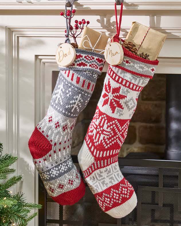 Grey Red &amp; Grey &amp; White Poly blend fabric Stockings - Personalised Fair Isle Knitted Stockings