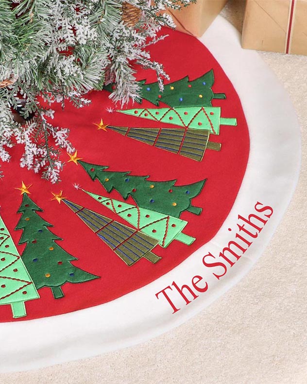 Personalised Red Embroidered Tree Skirt