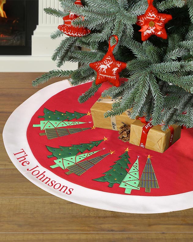 Tree Skirts - Personalised Red Embroidered Tree Skirt