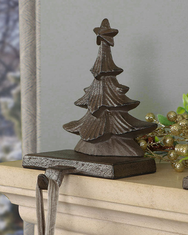 Cast Iron Christmas Stocking Holder Vintage Style Reindeer Tree Pine Cone Weighted Mantelpiece Windowsill Christmas Stocking Hanger Hook 1kg