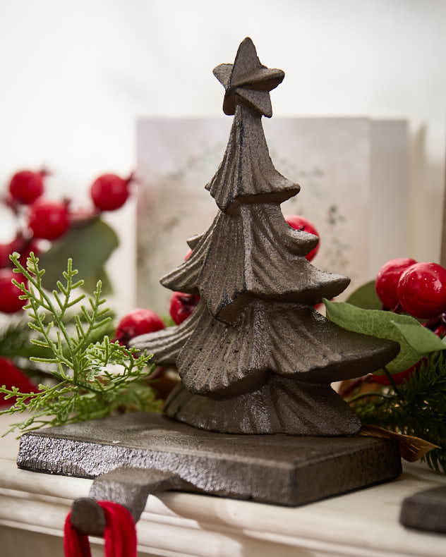 Single Brown Recycled Iron Stocking Holders - Cast Iron Tree Christmas Stocking Holder