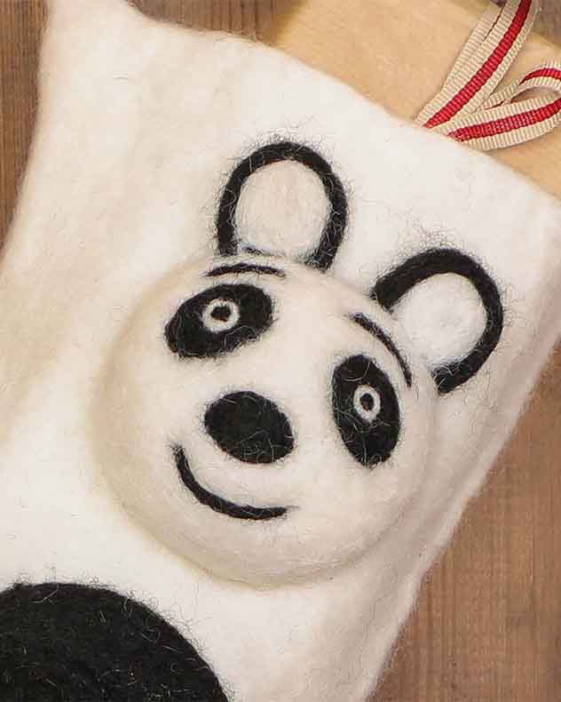 Fair Trade Woolly Panda Christmas Stocking