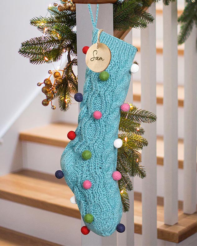 Personalised Fairtrade Blue Knitted Stocking