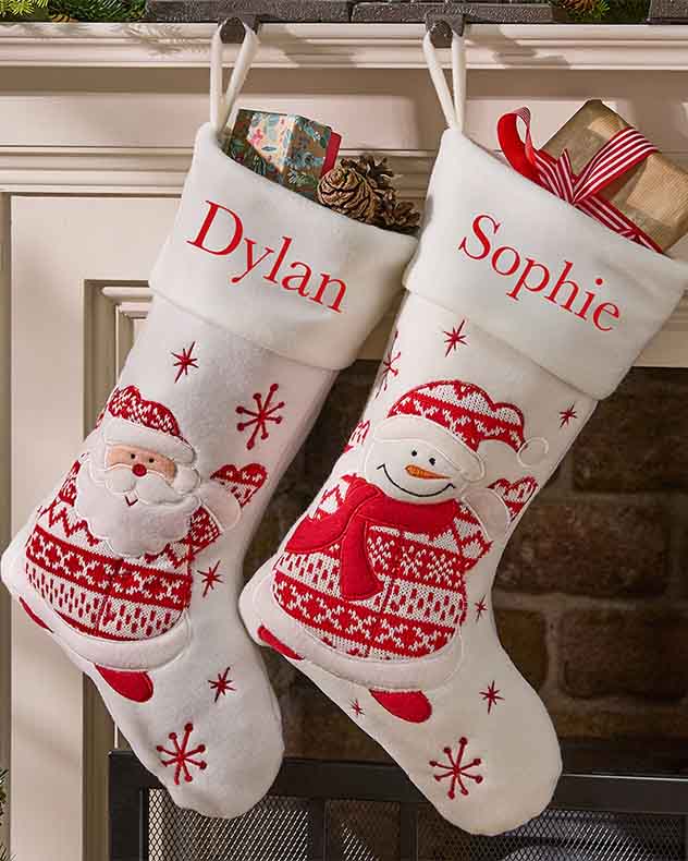 Santa White &amp; Red  Stockings - Personalised White Christmas Stockings