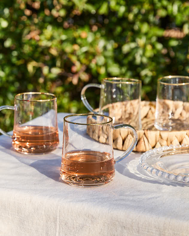 Set of 4 Gold Rimmed Glass Mugs