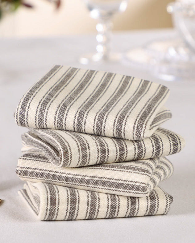 Set of 2 Grey Stripe Fabric Napkins