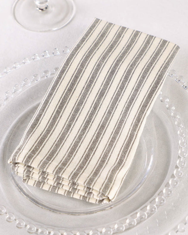 Napkins - Set of 2 Grey Stripe Fabric Napkins