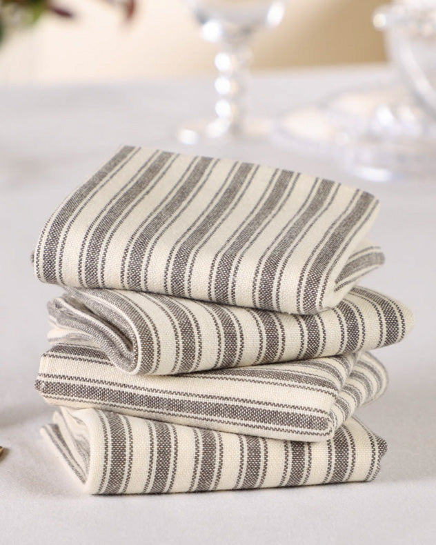 Napkins - Set of 4 Grey Stripe Fabric Napkins