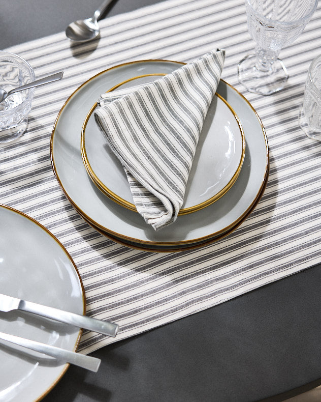 Grey Stripe Cotton Table Runner