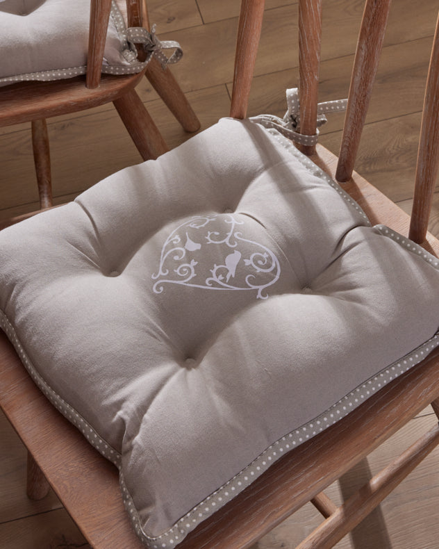 Grey 100% Cotton & Polyester Seat Pads - Set of 2 Grey Love Birds Seat Pads