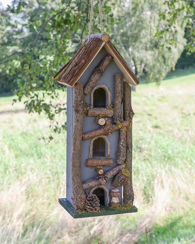 Grey Three Tier Natural Wooden Bird House