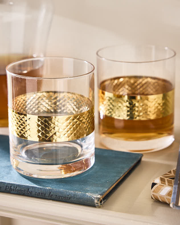 Set of 2 Gold  Tumblers - Gold Band Drinks Tumblers