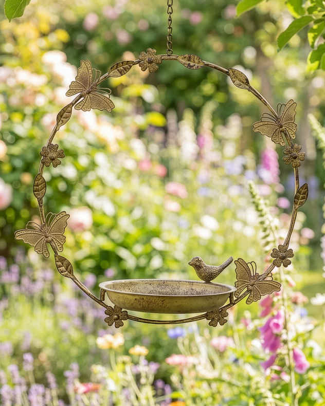 Recycled Iron Bird Feeders - Round Hanging Butterfly Bird Feeder