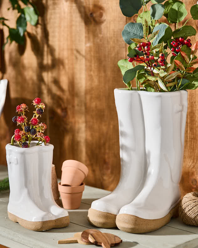 Little and Large White Welly Pot Planters