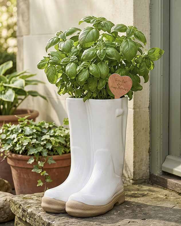 White Personalised Heart Large Welly Planter