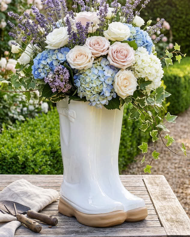 Pots & Planters - White Wellington Boot Planters