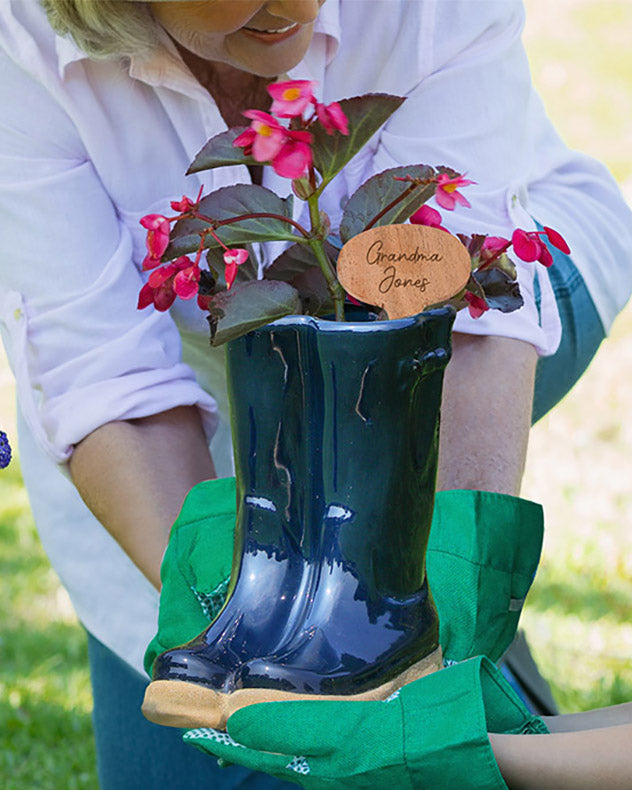 Welly Boots Planter Midnight Blue with Personalised Marker