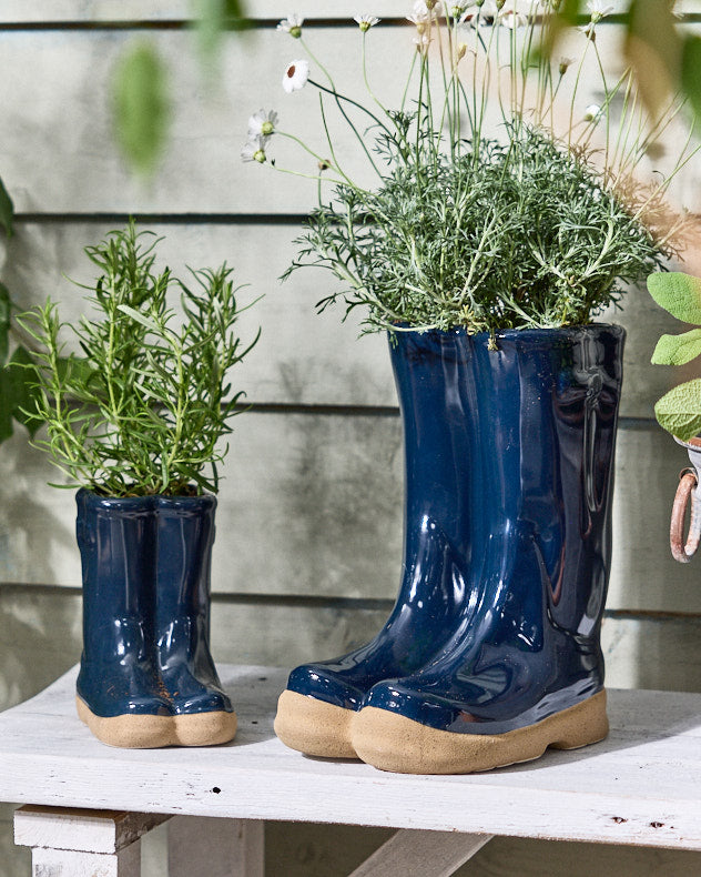 Little and Large Midnight Blue Welly Boots Planter Set