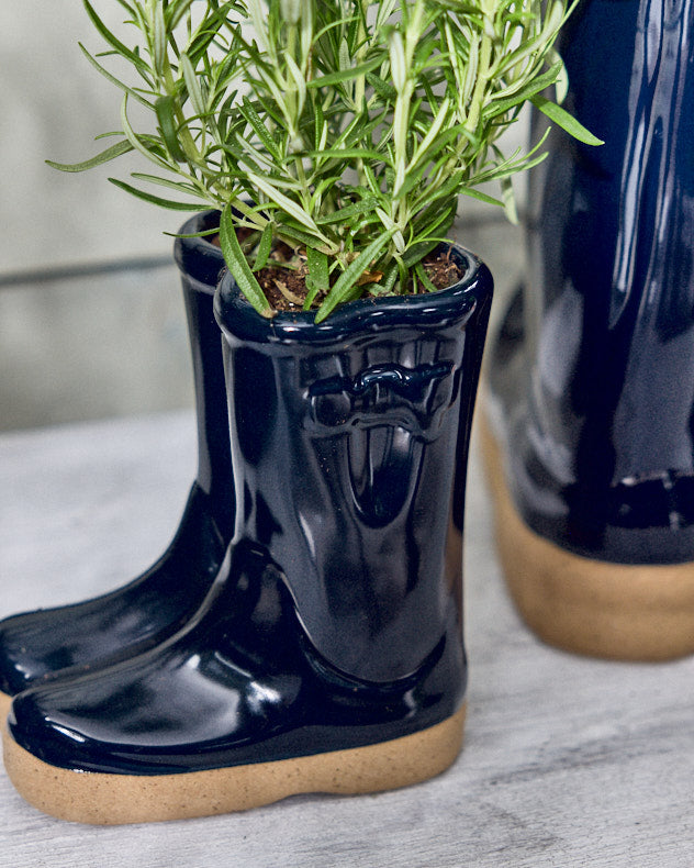 Pots &amp; Planters - Little &amp; Large Dark Blue Welly Boots Planter Set