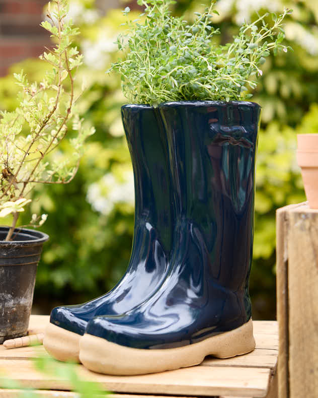 Pots & Planters - Large Dark Blue Welly Boot Planter