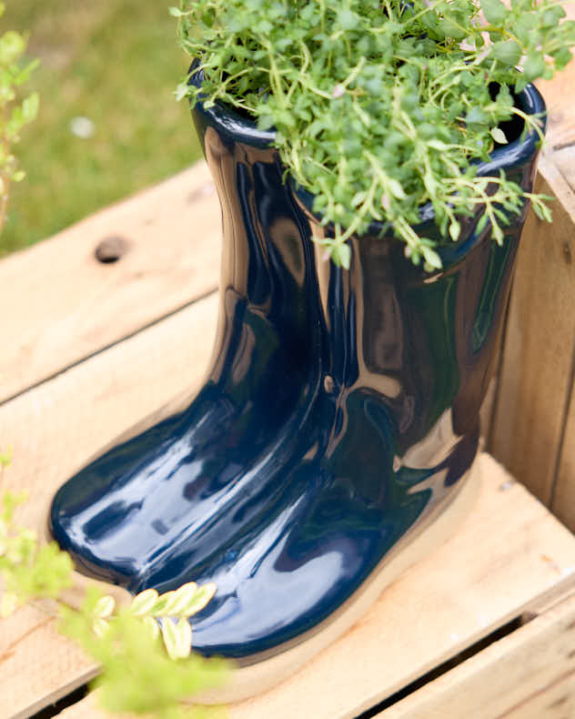 Pots &amp; Planters - Large Dark Blue Welly Boot Planter