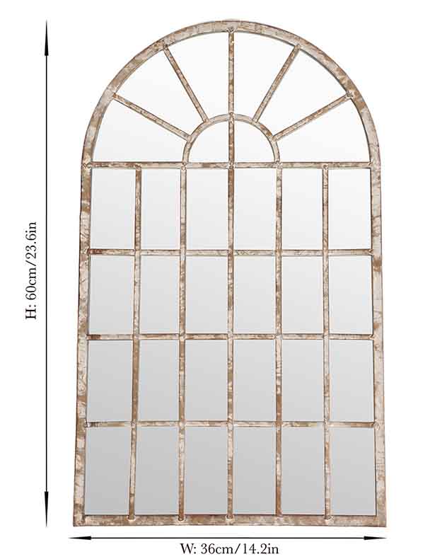 Mirror - Indoor Outdoor Distressed Finish Arched Garden Mirror 60cm x 36cm